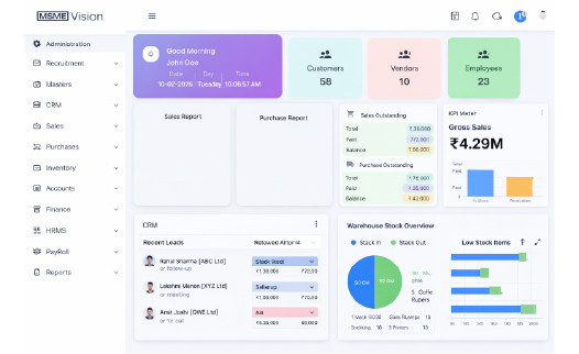 Clean modern ERP dashboard