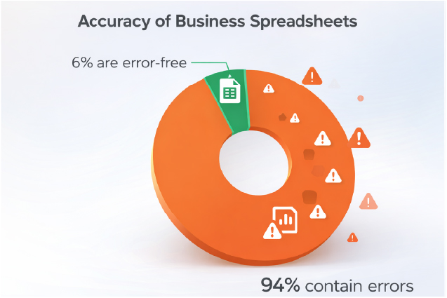 Business spreadsheets accuracy issues pie chart