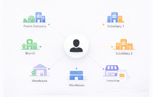 Multi-entity organization chart for holding companies and subsidiaries